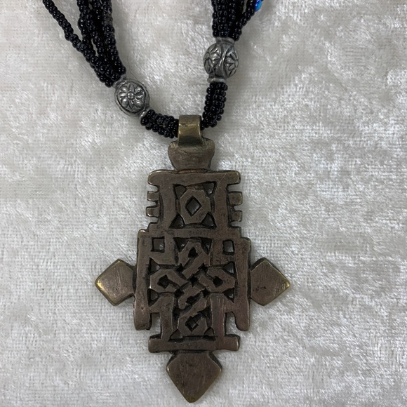 ! Vintage Handmade Statement Necklace, Beaded with Celtic Pendant - Picture 4 of 9
